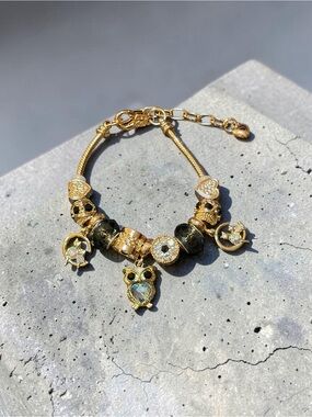 Gold-Tone Owl Charm Bracelet with Crystals - Women Jewelry